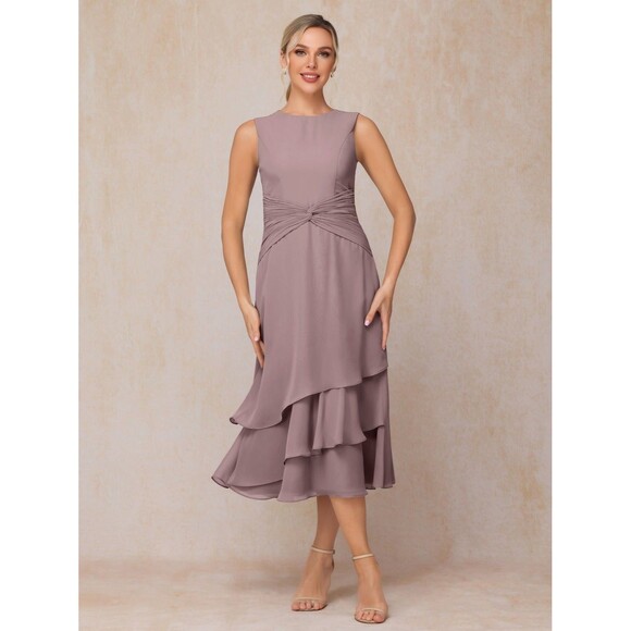 Mauve Simple Mother of the Bride Dress Zipper Back Chiffon Wedding Gowns 8 - Picture 2 of 13